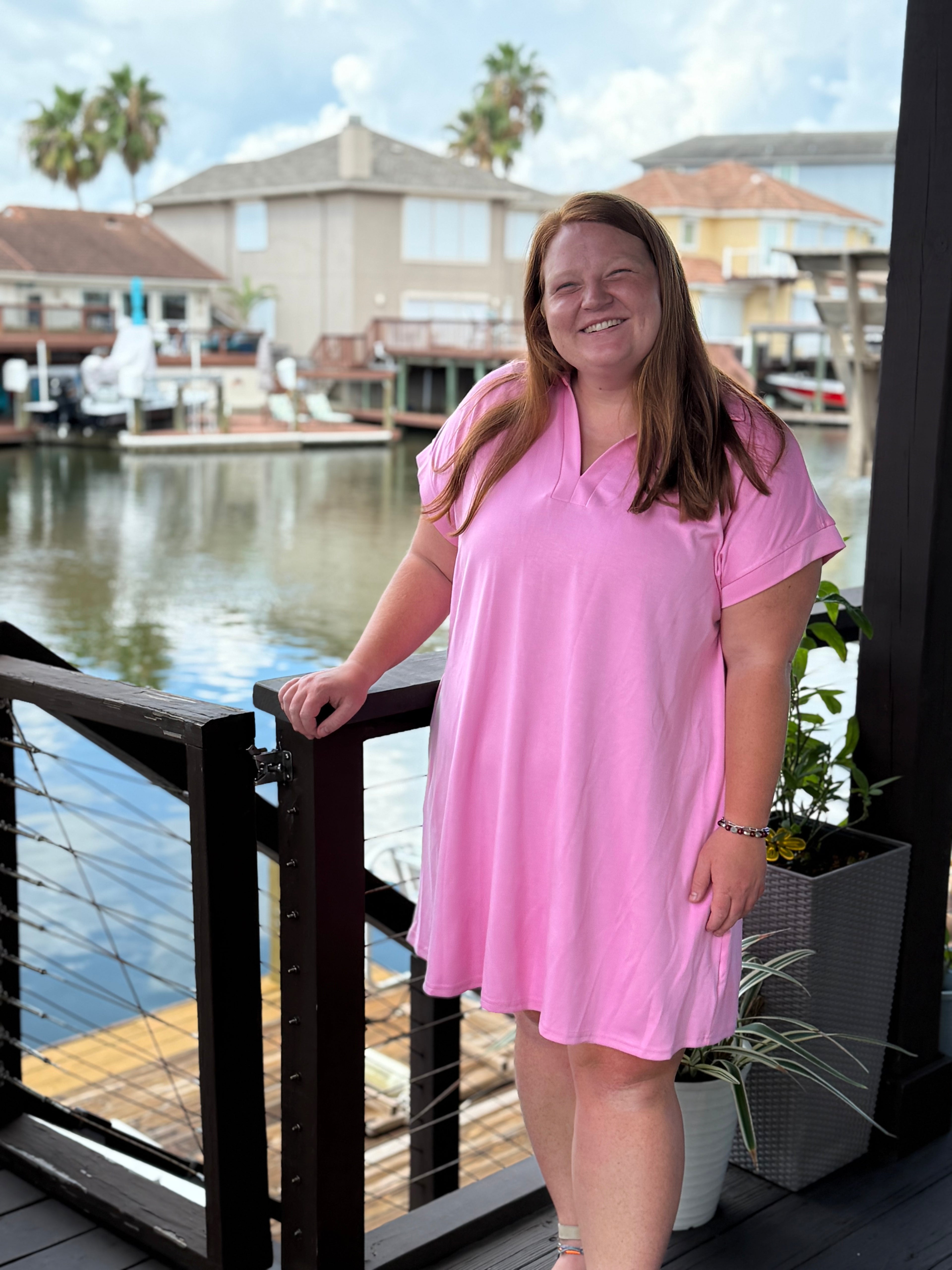 Kimberly Collared Dress in Pink (Plus)