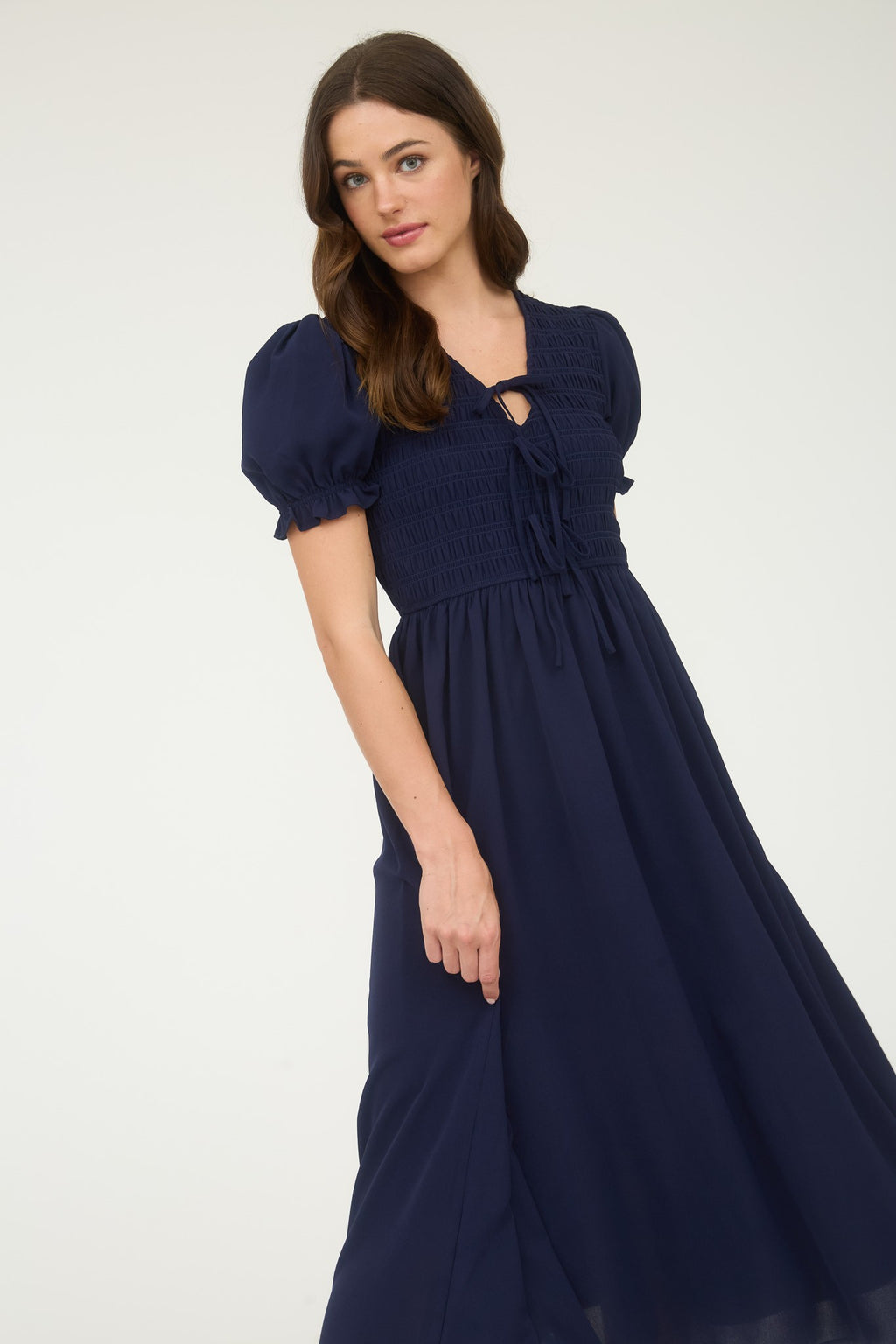 Devan Puff Sleeve Midi Dress Navy